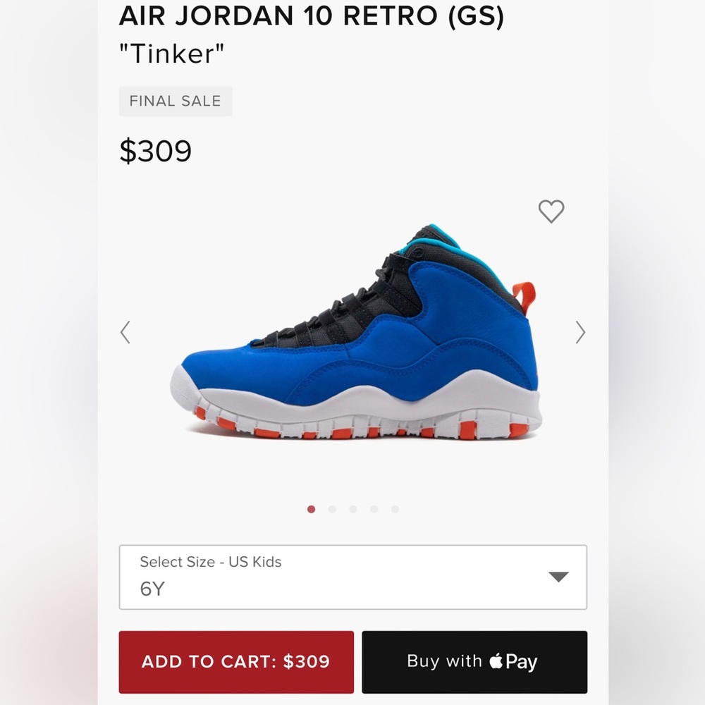 AIR JORDAN 10 RETRO (GS) "Tinker" Size 6
